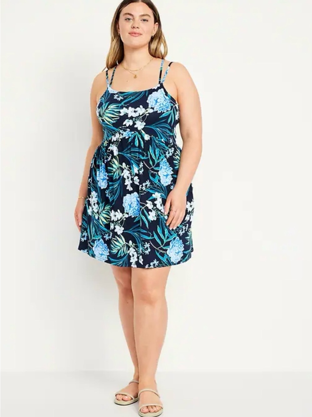 Old Navy Navy Floral Mini Dress with Blue Botanical Print